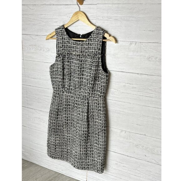 J Crew Dress Womens Size 6 Black & White Tweed Pleated Sheath Academia - Picture 4 of 16